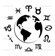 Vector illustration of zodiac symbols and Earth silhouette